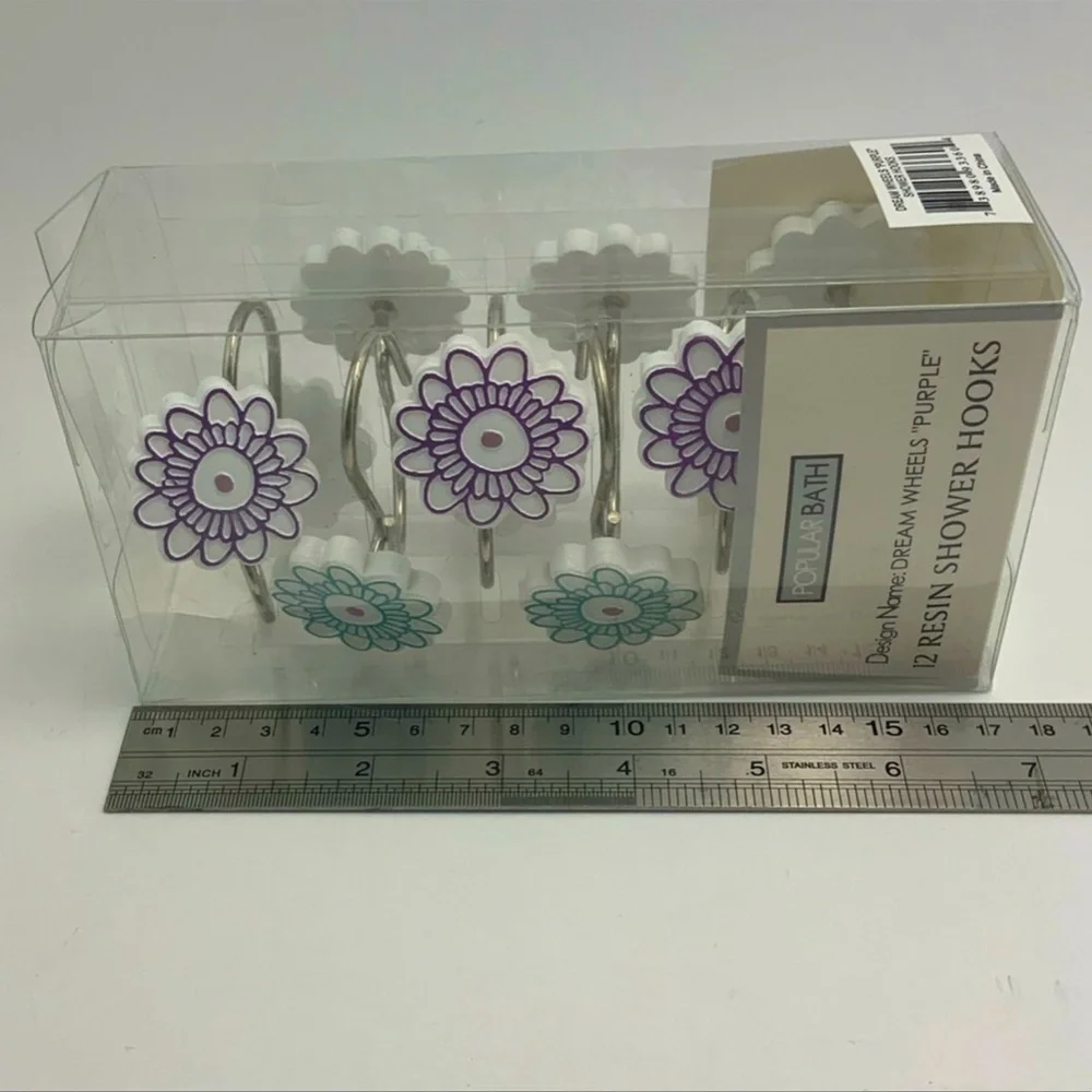 Dream Wheels Shower Curtain Hooks Purple Teal Flowers Set of 12 Popular Bath